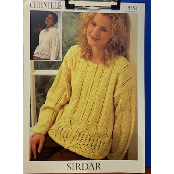 New Sirdar 5354 Chenille Lacy Cardigan Sweater Double Knitting Pattern - Picture 2 of 2